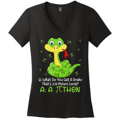Python Pithon Pi Symbol Funny Math Teacher Pi Day Women's V-Neck T-Shirt