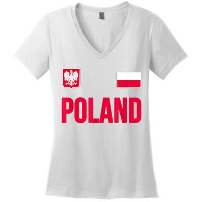 Poland Polska Polish Flag Souvenir Gift Soccer Jersey Women's V-Neck T-Shirt