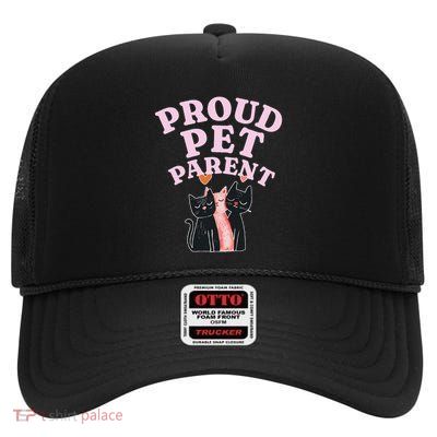Proud Pet Parent – Cute Cat Trio Design With Heart Accents High Crown Mesh Back Trucker Hat