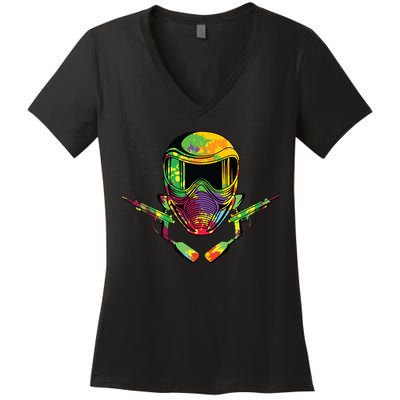 Paintball Player Paint Shooting Paintballer Air Gun Women's V-Neck T-Shirt