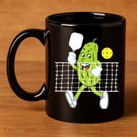 Pickle Playing Pickleball Funny Pickleball Paddleball 11oz C Handle Ceramic Mug
