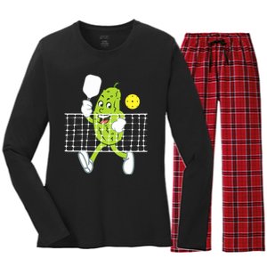 Pickle Playing Pickleball Funny Pickleball Paddleball Women's Long Sleeve Flannel Pajama Set 