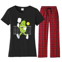 Pickle Playing Pickleball Funny Pickleball Paddleball Women's Flannel Pajama Set