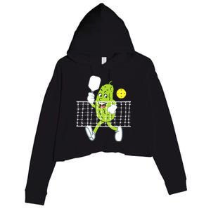 Pickle Playing Pickleball Funny Pickleball Paddleball Crop Fleece Hoodie