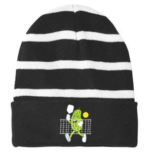 Pickle Playing Pickleball Funny Pickleball Paddleball Striped Beanie with Solid Band