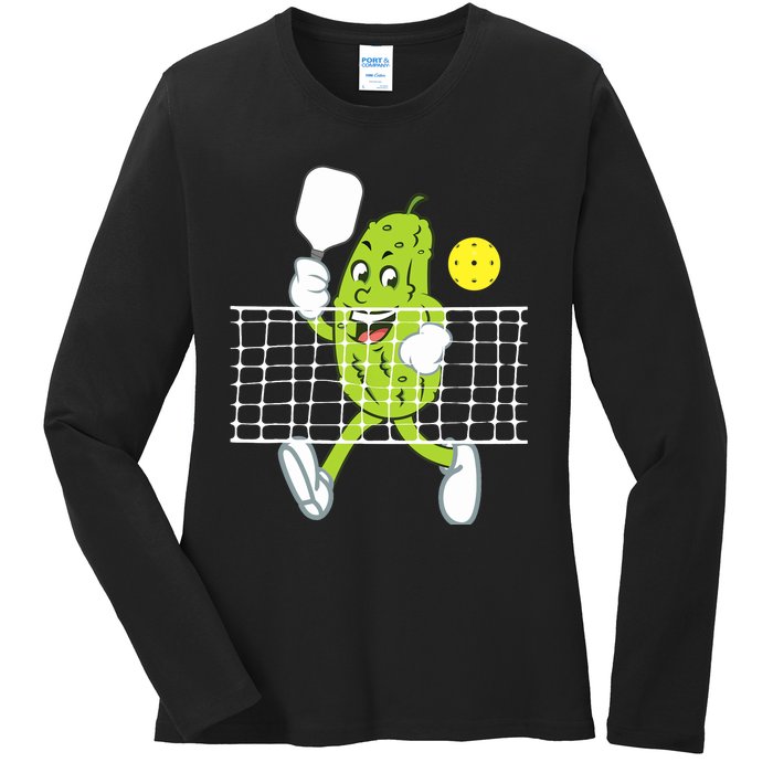 Pickle Playing Pickleball Funny Pickleball Paddleball Ladies Long Sleeve Shirt