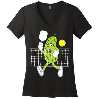 Pickle Playing Pickleball Funny Pickleball Paddleball Women's V-Neck T-Shirt