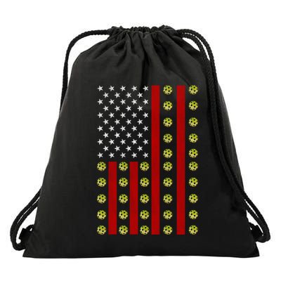 Patriotic Pickleball Player Us Flag Pickleball 4th Of July Gift Drawstring Bag