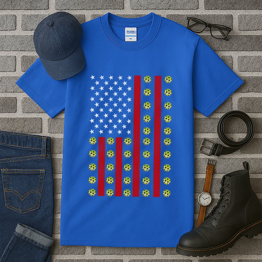 Patriotic Pickleball Player Us Flag Pickleball 4th Of July Gift Tall T-Shirt
