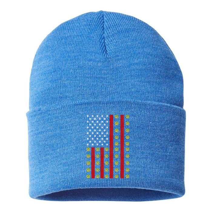 Patriotic Pickleball Player Us Flag Pickleball 4th Of July Gift Sustainable Knit Beanie