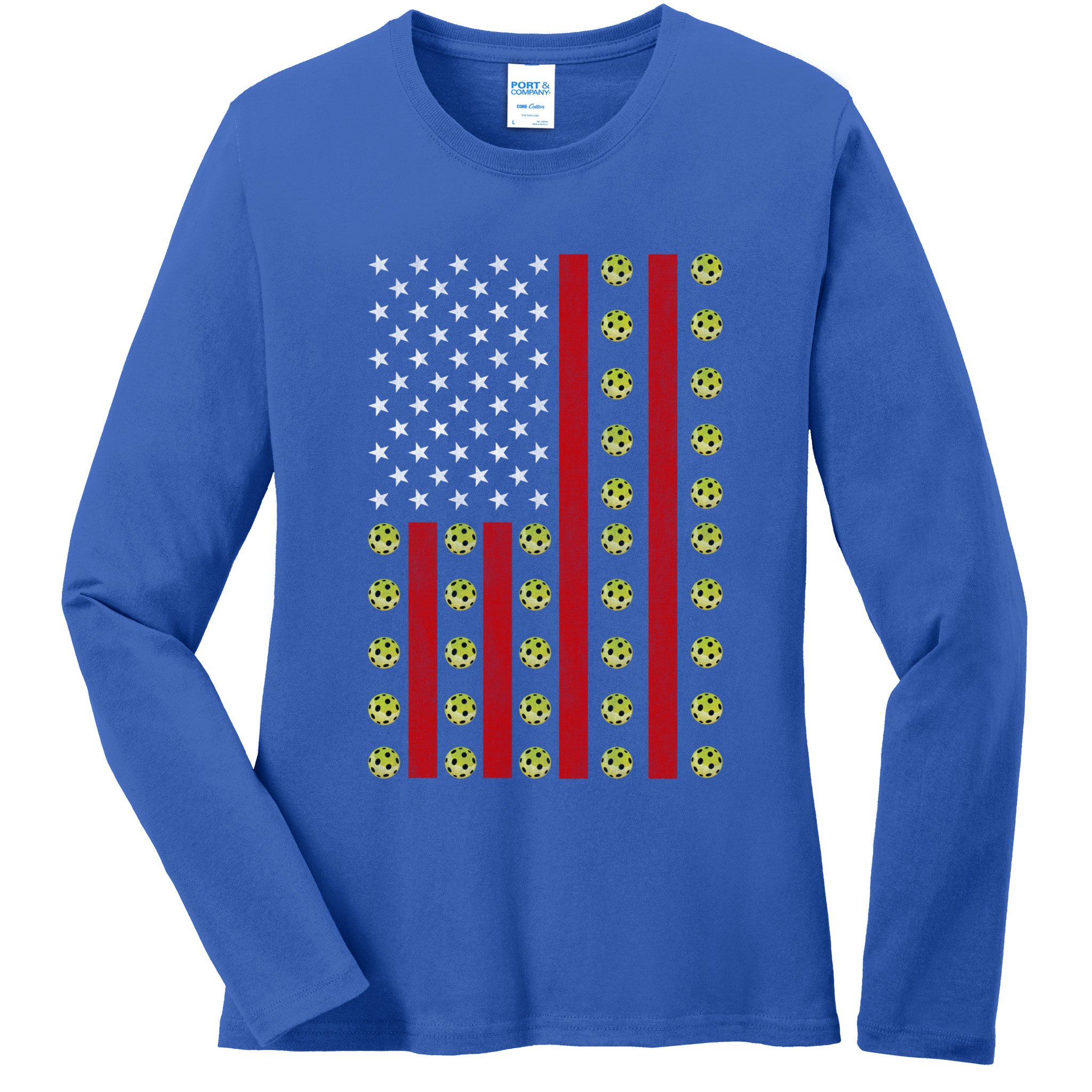Patriotic Pickleball Player Us Flag Pickleball 4th Of July Gift Ladies Long Sleeve Shirt