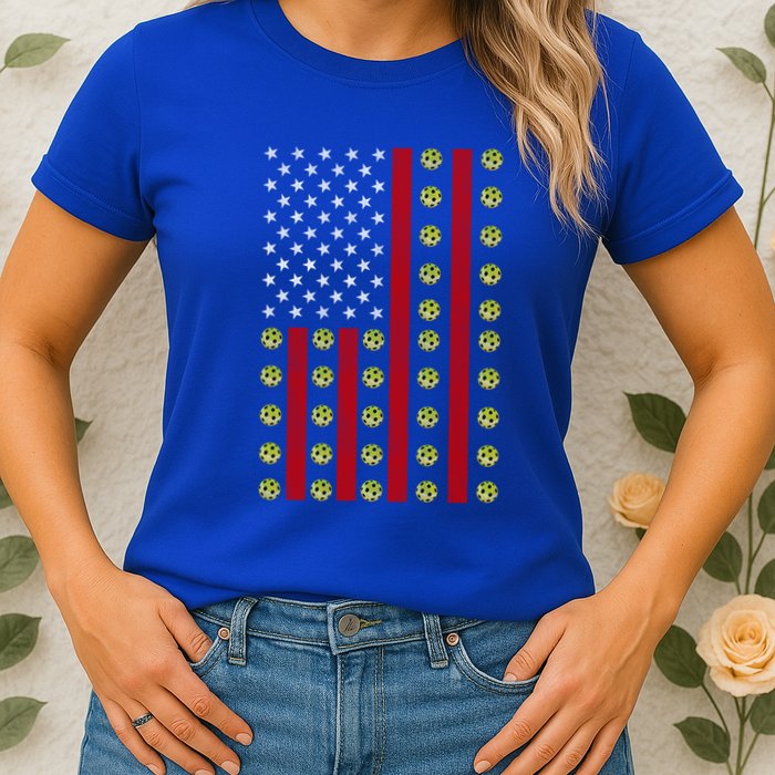 Patriotic Pickleball Player Us Flag Pickleball 4th Of July Gift Womens T-Shirt
