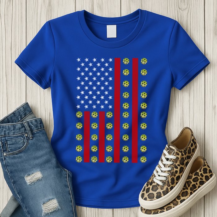 Patriotic Pickleball Player Us Flag Pickleball 4th Of July Gift Womens T-Shirt