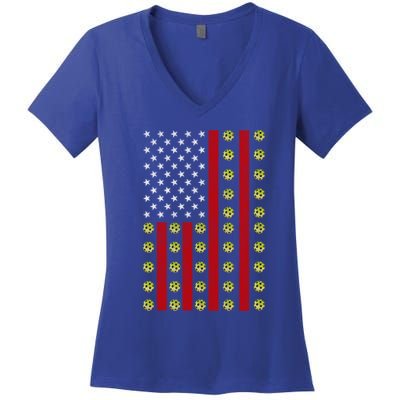 Patriotic Pickleball Player Us Flag Pickleball 4th Of July Gift Women's V-Neck T-Shirt