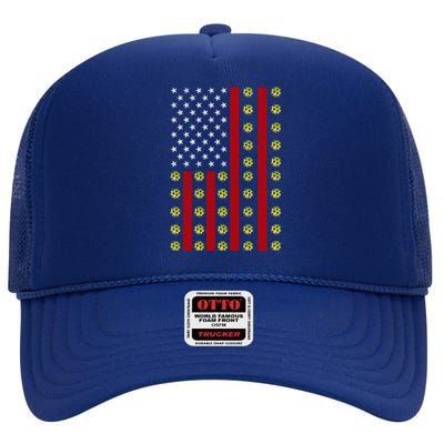 Patriotic Pickleball Player Us Flag Pickleball 4th Of July Gift High Crown Mesh Back Trucker Hat