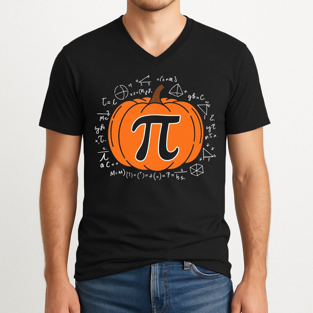 Pumpkin Pi Pie Math Teacher Funny Halloween Thanksgiving V-Neck T-Shirt