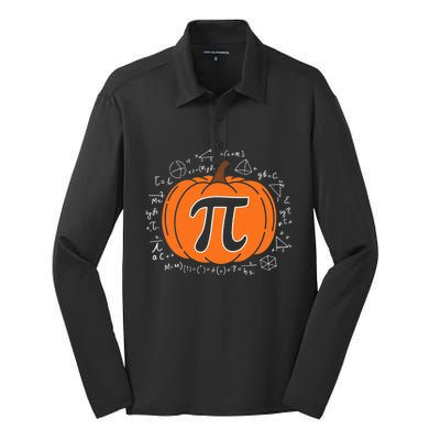 Pumpkin Pi Pie Math Teacher Funny Halloween Thanksgiving Silk Touch Performance Long Sleeve Polo