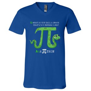 Python Pithon Pi Symbol Funny Math Teacher Pi Day Gift V-Neck T-Shirt