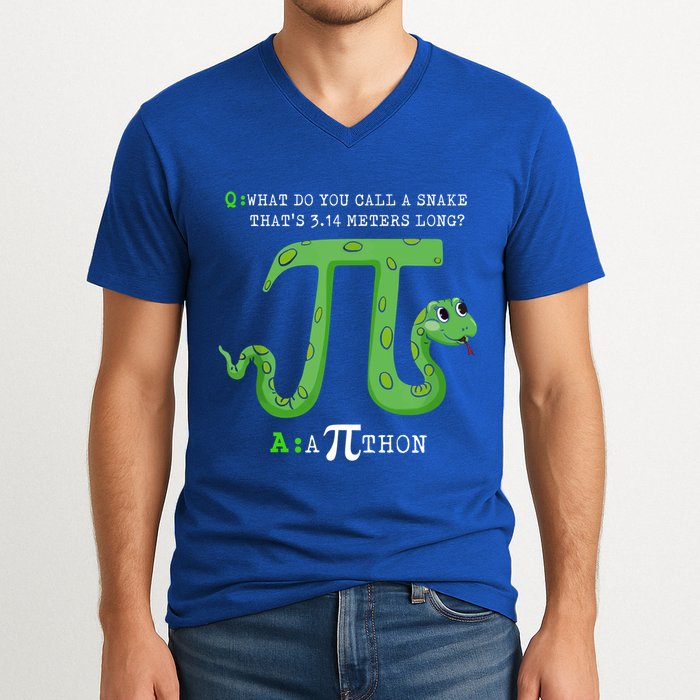 Python Pithon Pi Symbol Funny Math Teacher Pi Day Gift V-Neck T-Shirt