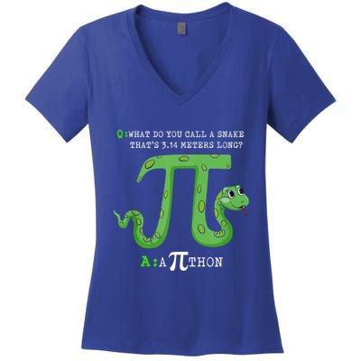 Python Pithon Pi Symbol Funny Math Teacher Pi Day Gift Women's V-Neck T-Shirt