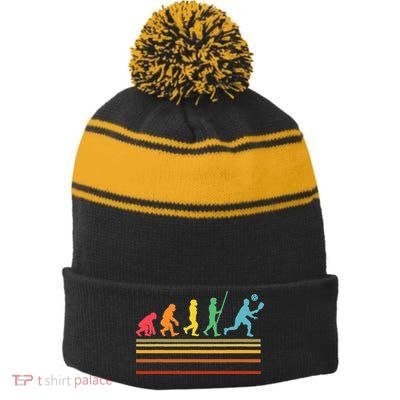 Pickleball Player Pickle Ball Stripe Pom Pom Beanie