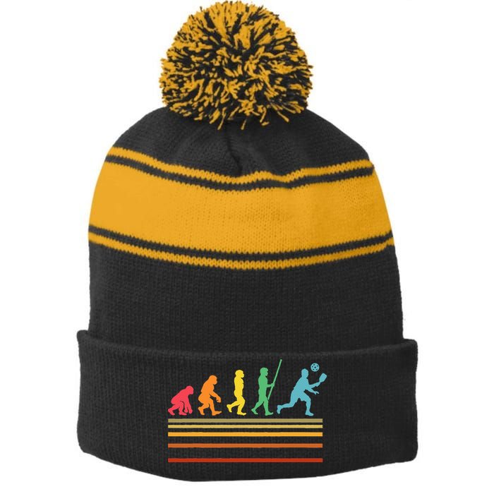 Pickleball Player Pickle Ball Stripe Pom Pom Beanie