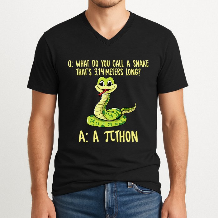 Python Pithon Pi Symbol Funny Pi Day Math Teacher Student .Png V-Neck T-Shirt