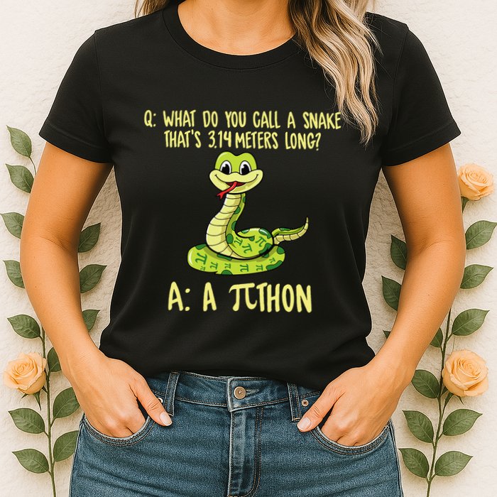 Python Pithon Pi Symbol Funny Pi Day Math Teacher Student .Png Womens T-Shirt