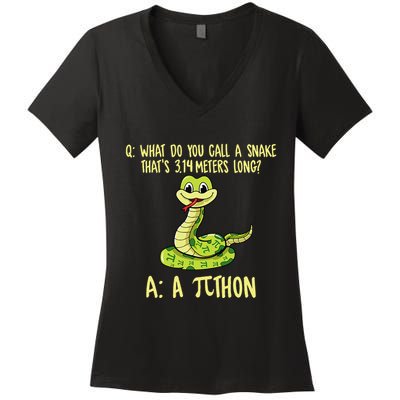 Python Pithon Pi Symbol Funny Pi Day Math Teacher Student .Png Women's V-Neck T-Shirt