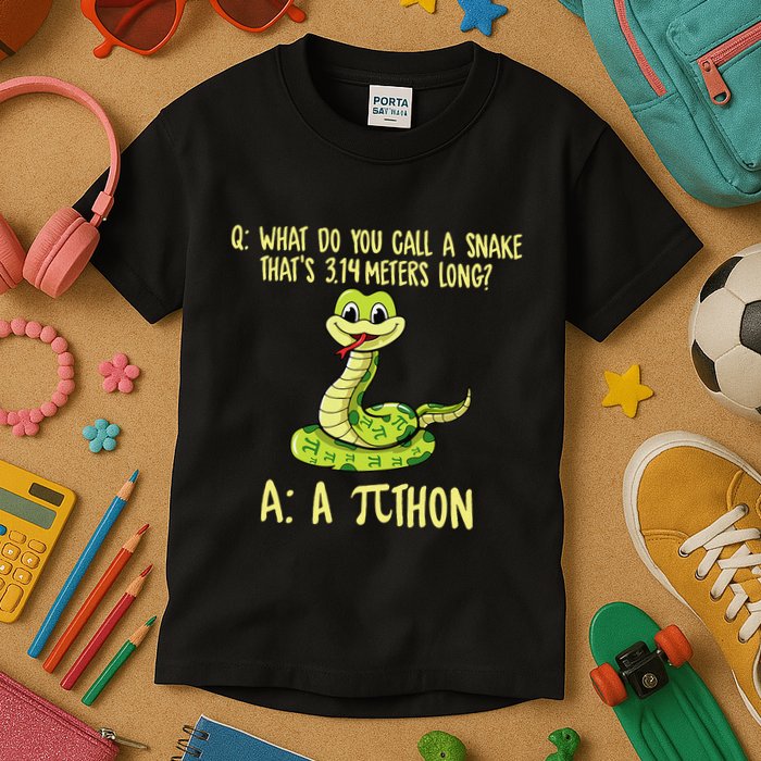 Python Pithon Pi Symbol Funny Pi Day Math Teacher Student .Png Kids T-Shirt