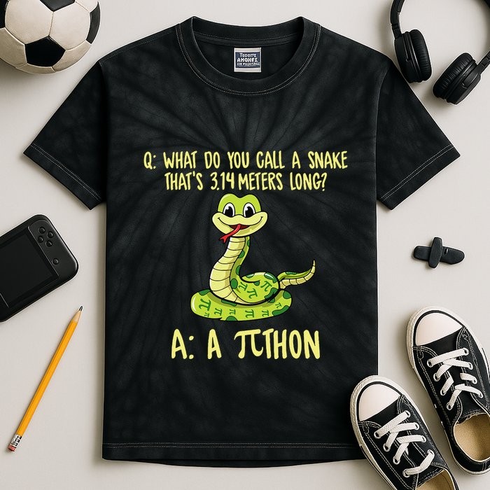 Python Pithon Pi Symbol Funny Pi Day Math Teacher Student .Png Kids Tie-Dye T-Shirt