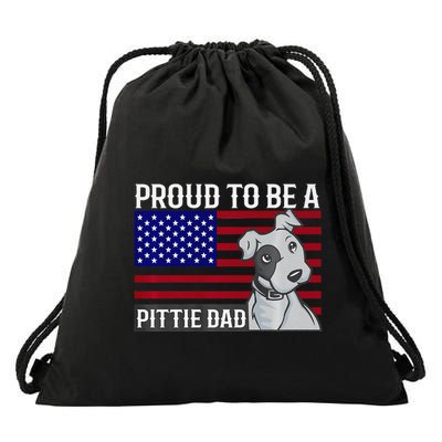 Proud Parent Pittie Dog Dad American Flag Pitbull Drawstring Bag