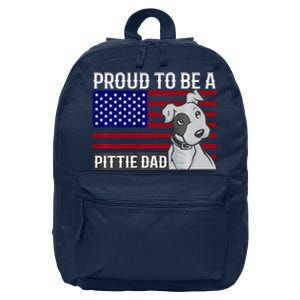 Proud Parent Pittie Dog Dad American Flag Pitbull 16 in Basic Backpack