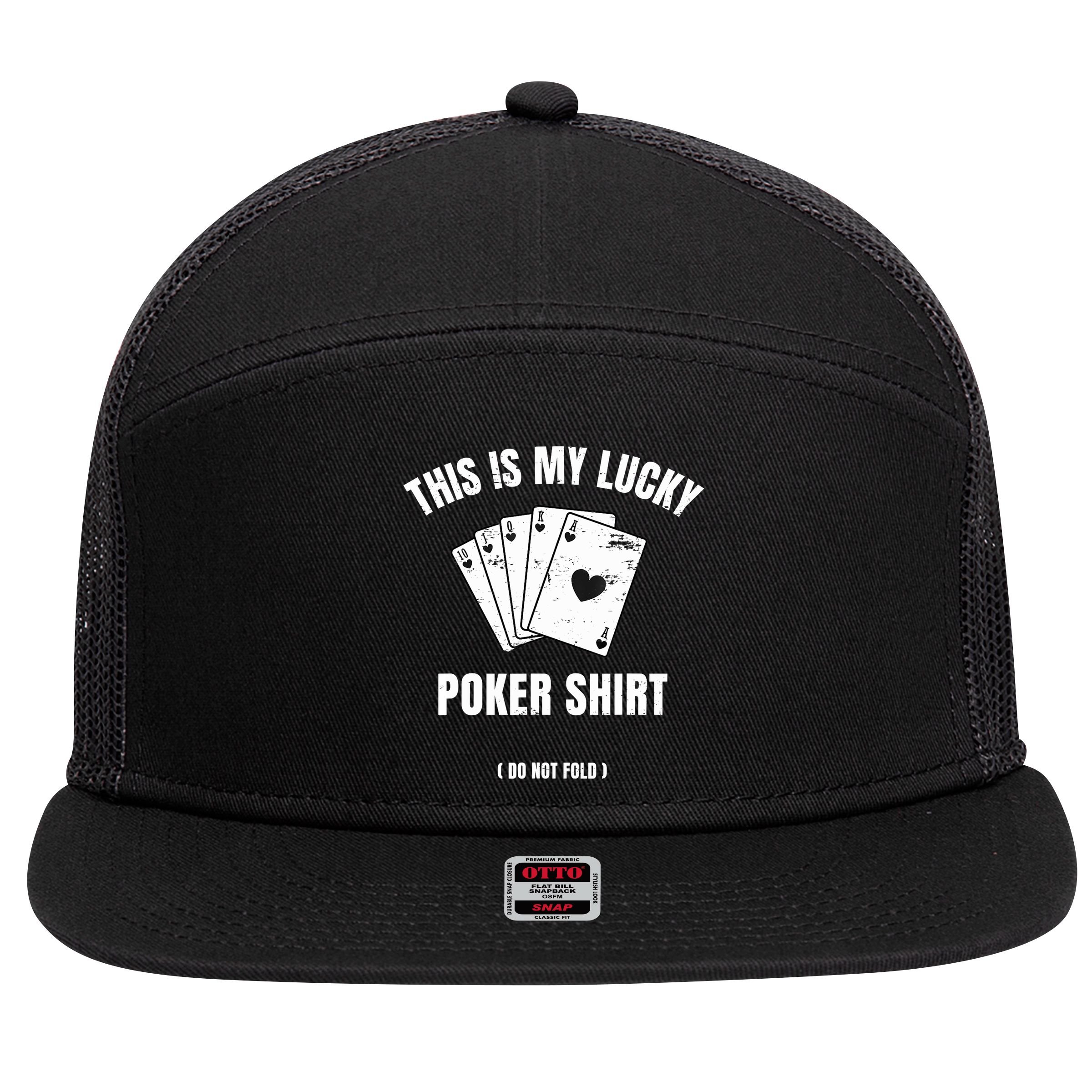 Poker Player Poker Cards Game Luck 7 Panel Mesh Trucker Snapback Hat