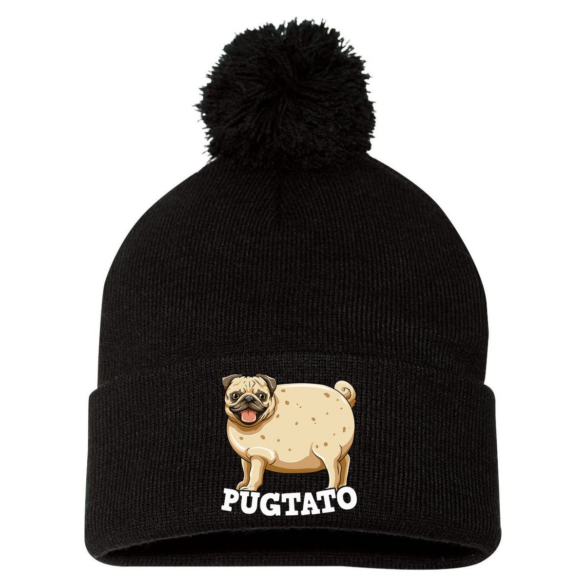 Pugtato Pug Potato Pug Lovers Pom Pom 12in Knit Beanie