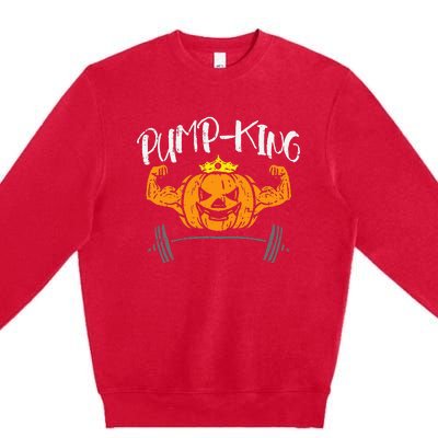 PumpKing Pumpkin Pun Halloween Costume Gym Weightlifting Premium Crewneck Sweatshirt