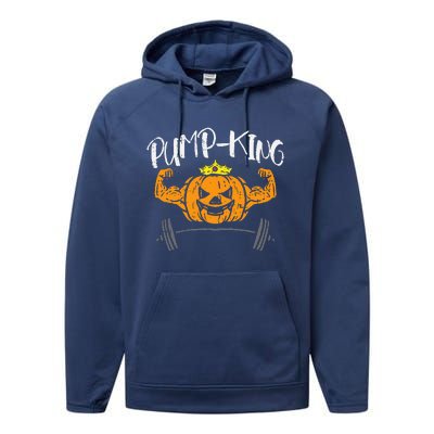 PumpKing Pumpkin Pun Halloween Costume Gym Weightlifting Performance Fleece Hoodie