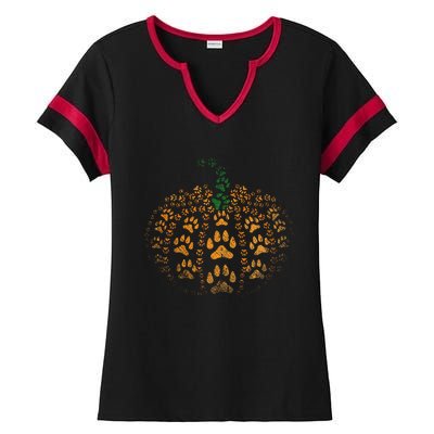 Pet Paw Print Pumpkin Ladies Halftime Notch Neck Tee