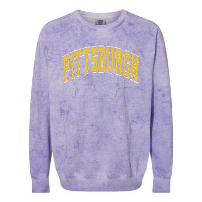 Pittsburgh Pennsylvania PA Varsity Style Amber Text Colorblast Crewneck Sweatshirt