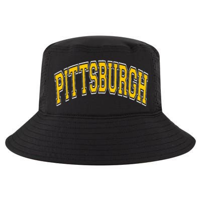 Pittsburgh Pennsylvania PA Varsity Style Amber Text Cool Comfort Performance Bucket Hat