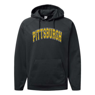 Pittsburgh Pennsylvania PA Varsity Style Amber Text Performance Fleece Hoodie