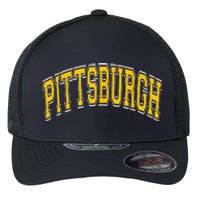 Pittsburgh Pennsylvania PA Varsity Style Amber Text Flexfit Unipanel Trucker Cap