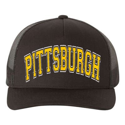 Pittsburgh Pennsylvania PA Varsity Style Amber Text Yupoong Adult 5-Panel Trucker Hat