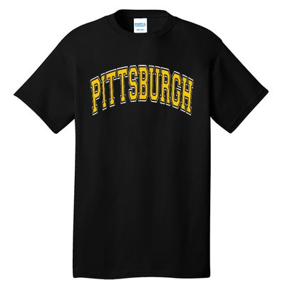 Pittsburgh Pennsylvania PA Varsity Style Amber Text Tall T-Shirt