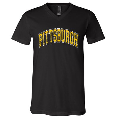 Pittsburgh Pennsylvania PA Varsity Style Amber Text V-Neck T-Shirt