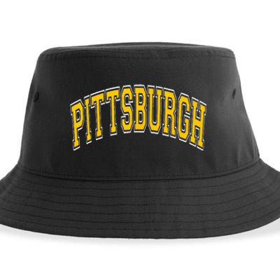 Pittsburgh Pennsylvania PA Varsity Style Amber Text Sustainable Bucket Hat