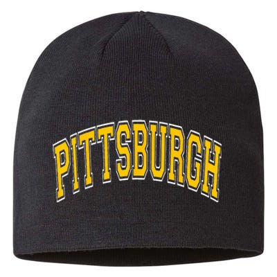 Pittsburgh Pennsylvania PA Varsity Style Amber Text Sustainable Beanie