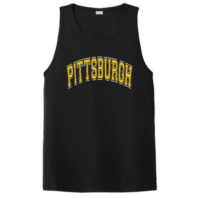 Pittsburgh Pennsylvania PA Varsity Style Amber Text PosiCharge Competitor Tank