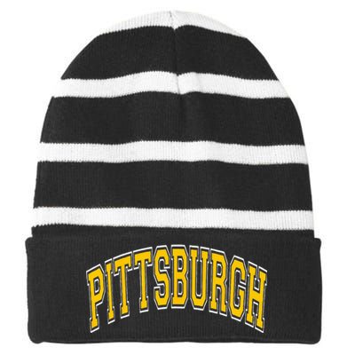 Pittsburgh Pennsylvania PA Varsity Style Amber Text Striped Beanie with Solid Band