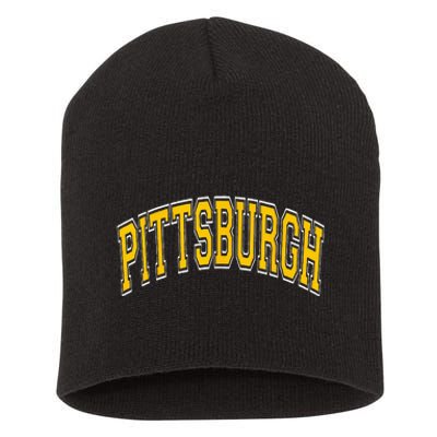 Pittsburgh Pennsylvania PA Varsity Style Amber Text Short Acrylic Beanie